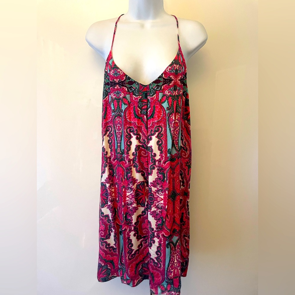 NWT Lavender Brown pink paisley rayon cami slip dress Small